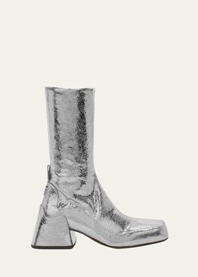 Metallic Block-Heel Ankle Boots