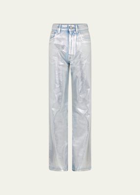Metallic Coated Straight-Leg Jeans
