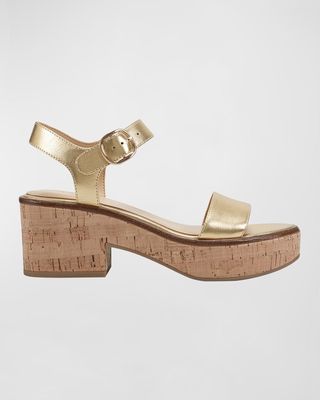 Metallic Cork Ankle-Strap Sandals