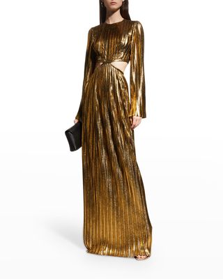 Metallic Cutout Pleated Gown