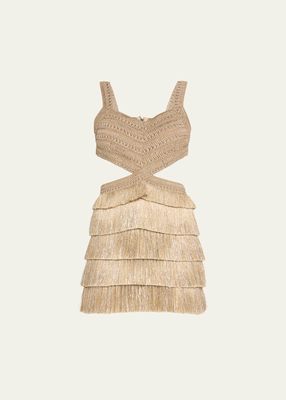 Metallic Fringe Cutout Mini Dress