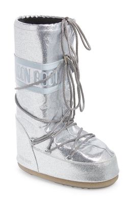 Metallic Glitter Icon Water Resistant Moon Boot in Silver