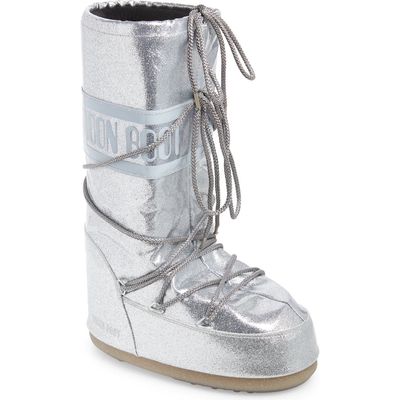 Metallic Glitter Icon Water Resistant Moon Boot® in Silver 