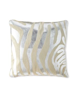 Metallic Hair Hide Zebra Pillow, 22"Sq.