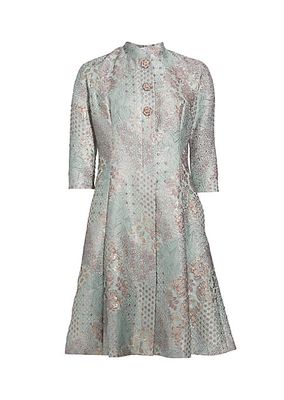 Metallic Jacquard-Knit Crystal Button Cocktail Dress