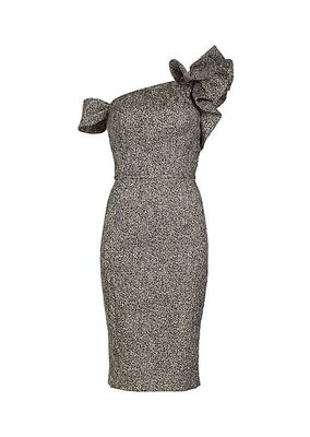 Metallic Jacquard One-Shoulder Sheath Dress