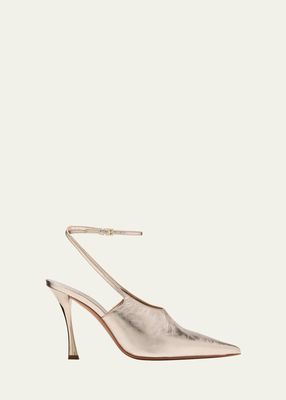 Metallic Leather Ankle-Strap Pumps