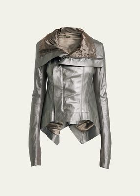 Metallic Leather Asymmetric Moto Jacket
