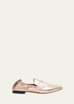 Metallic Leather Elastic Ballerina Loafers