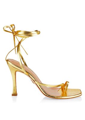 Metallic Leather Lace-Up Sandals