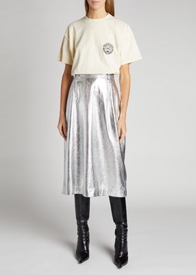 Metallic Leather Midi Skirt