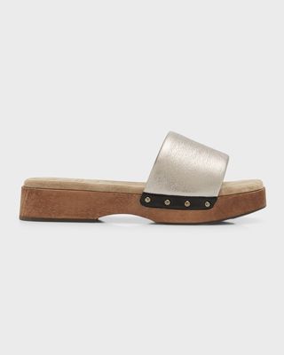Metallic Leather Slide Sandals