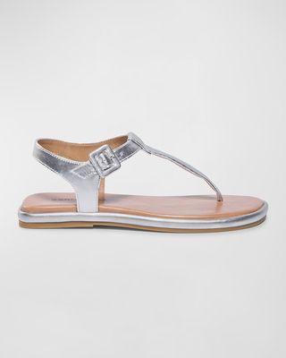 Metallic Leather Thong Ankle-Strap Sandals