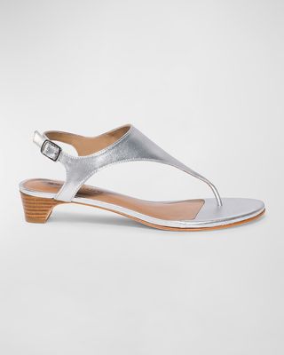 Metallic Low-Heel Thong Slingback Sandals