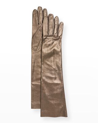 Metallic Mid Length Leather Gloves