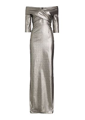 Metallic Off-the-Shoulder Column Gown