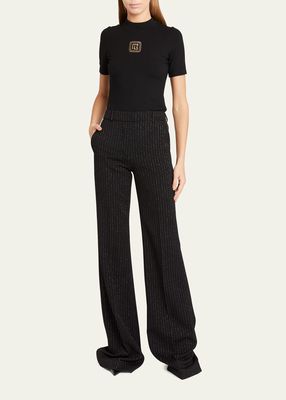 Metallic Pinstripe Straight-Leg Pants