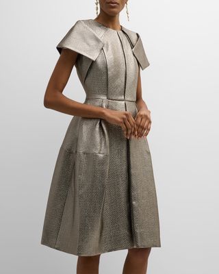 Metallic Pintuck Fit-Flare Dress