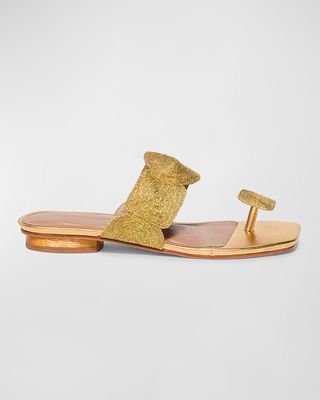 Metallic Raffia Thong Flat Slide Sandals