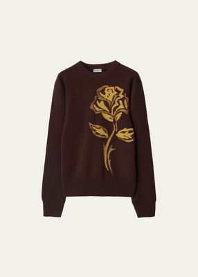 Metallic Rose Intarsia Wool Sweater