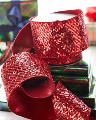 Metallic Sequin Red Christmas Ribbon, 4"W x 10 Yards