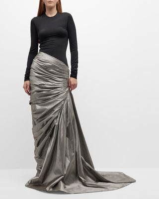 Metallic Silk Bi-Flex Side-Train Gown
