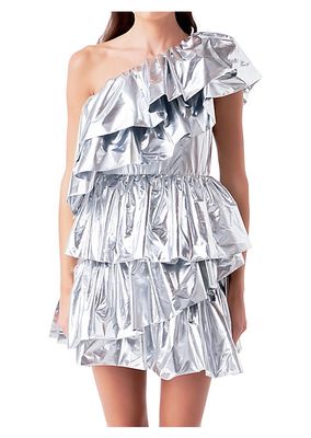 Metallic Tiered Mini Dress