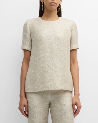 Metallic Tweed Short-Sleeve Top