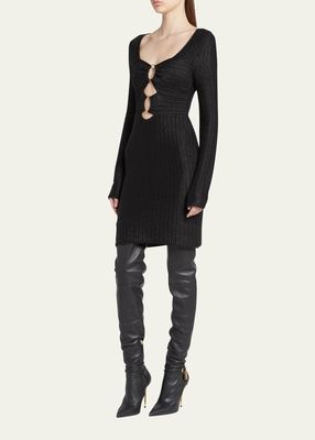 Metallic Wool Knit Dress with Front Cutouts