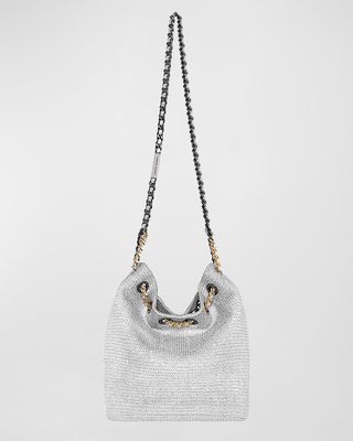 Metallic Woven Chain Bucket Bag