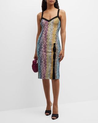 Metallic Zigzag Knit Button-Slit Sleeveless Dress