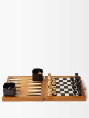 Métier - Wood And Leather Chess And Backgammon Travel Set - Mens - Black Multi