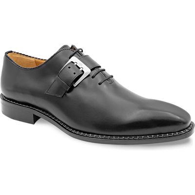 Mezlan Machado Buckle Strap Wholecut Shoe in Black Leather 