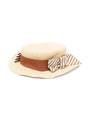 Mi Mi Sol bow-detail ribbon-band flat sun hat - Neutrals