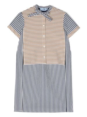 Mi Mi Sol bow-detail striped short-sleeve dress - Brown