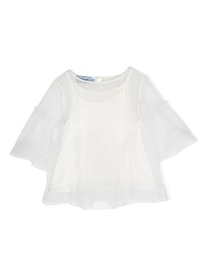 Mi Mi Sol double-layer puff-sleeve blouse - White