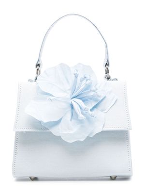 Mi Mi Sol floral-appliqué satin tote bag - Blue