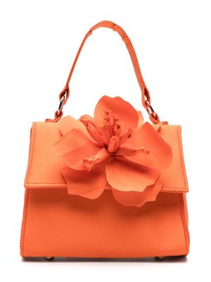 Mi Mi Sol floral-appliqué satin tote bag - Orange