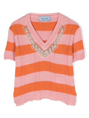 Mi Mi Sol gem-embellished knitted top - Orange