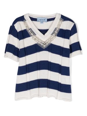 Mi Mi Sol pearl-embellished striped jumper - Blue