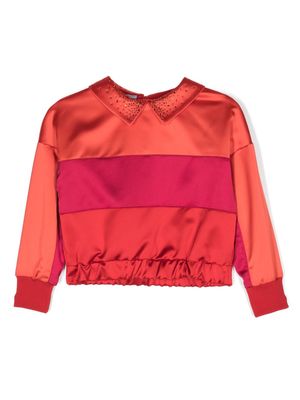 Mi Mi Sol rhinestone-embellished striped sweatshirt - Red