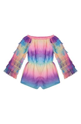 MIA New York Kids' Ombré Fringe Off the Shoulder Long Sleeve Romper in Purple Multi