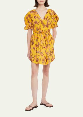 Mia Printed Puff-Sleeve Mini Dress