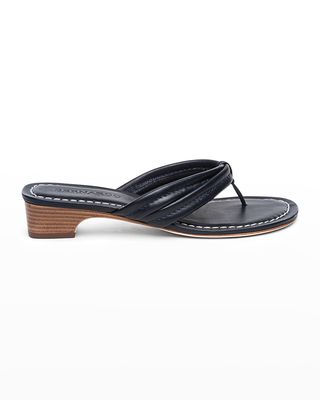 Miami Leather Thong Sandals, Navy