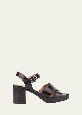 Mianna Leather Ankle-Strap Platform Sandals