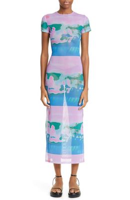 MIAOU Billie Thermal Pastel Print Sheer Mesh Midi Dress