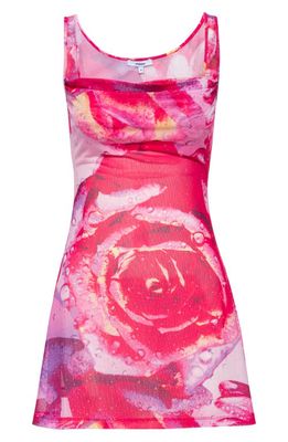 Miaou Ginger Abstract Floral Print Mesh Dress in Dewy Rose