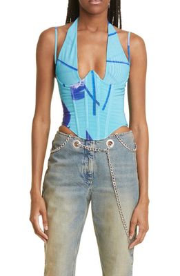 Miaou Talia Abstract Print Bustier Top in Blue Lotus