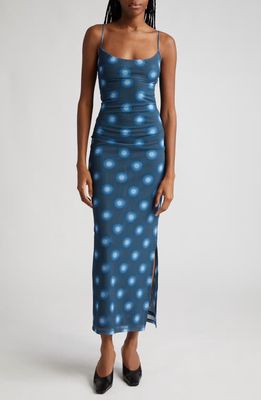 Miaou Thais Print Stretch Recycled Mesh Slipdress in Gradient Dot Blue