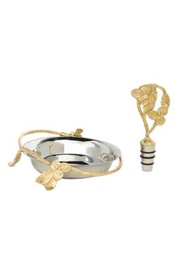 Michael Aram Hydrangea Gold-Tone Coaster & Stopper in Gold Tone- Silver